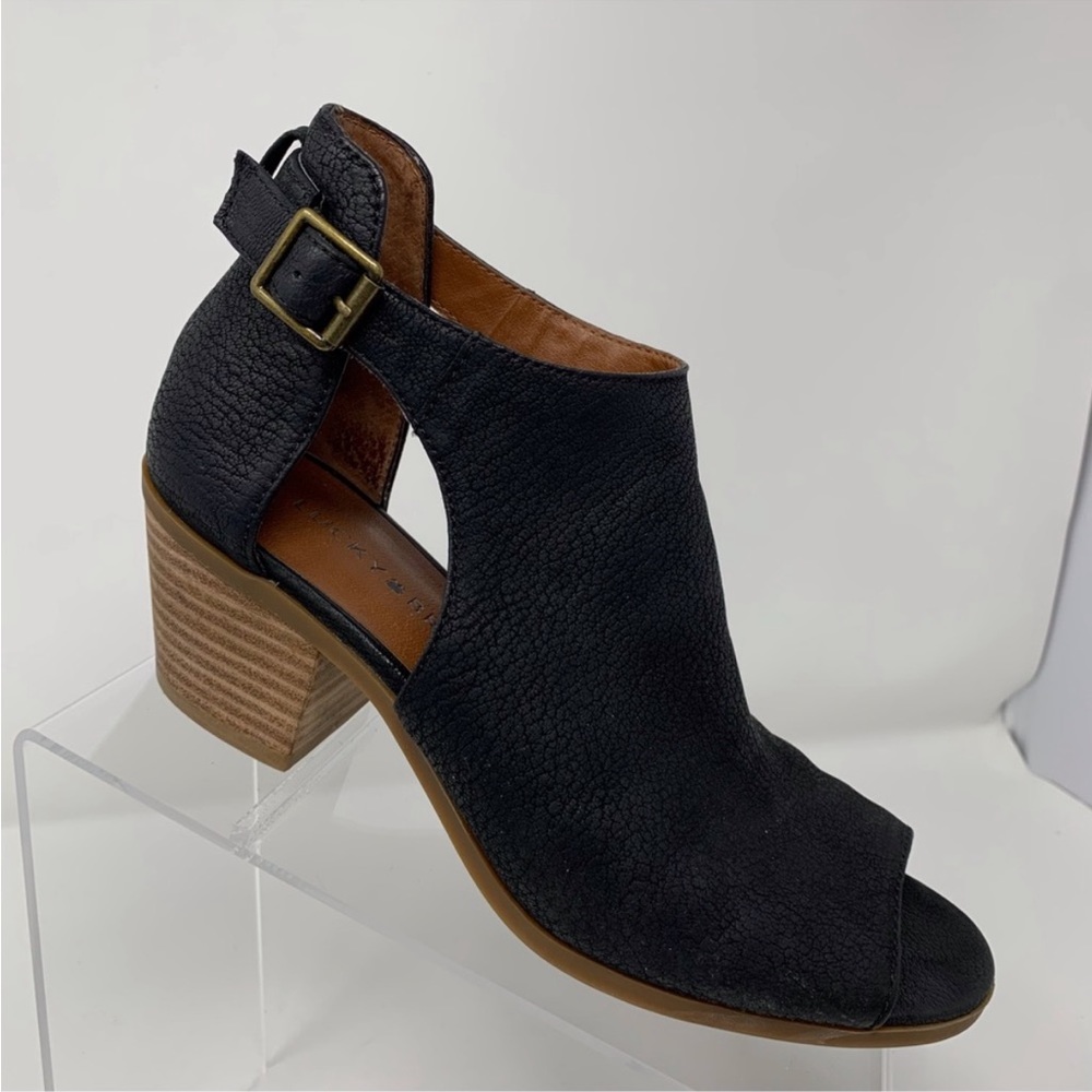 Lucky Brand Black Barimo Open Toe Leather Bootie Size 8